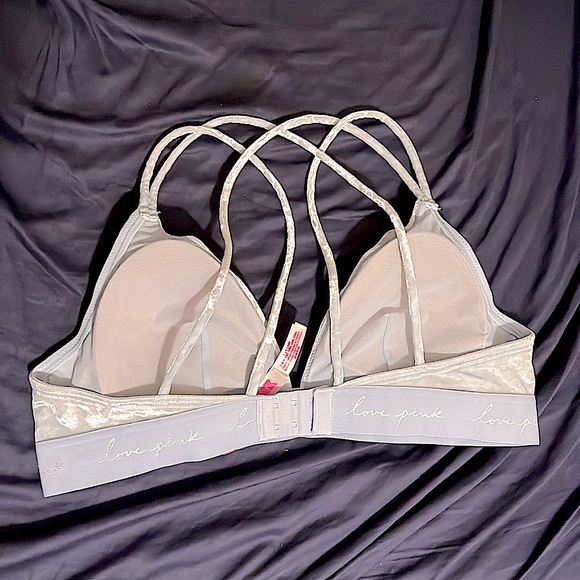 Victoria’s Secret PINK Large Light Blue Strappy Velvet Lounge Bra - Picture 2 of 5